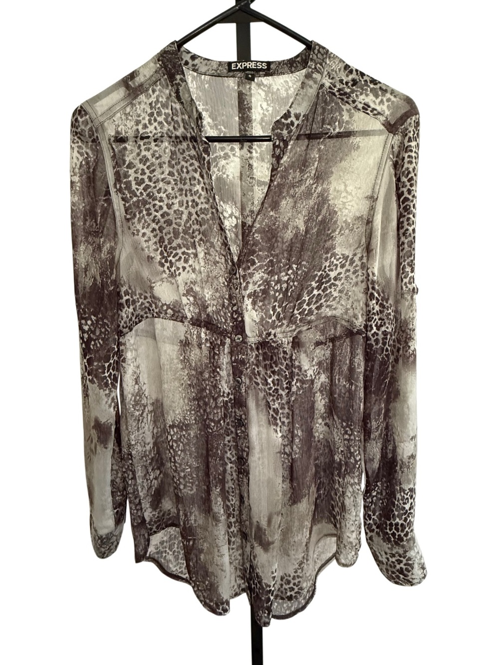Y2K Express Sheer Animal Print Button Front Top Size S Whimsigoth Grunge